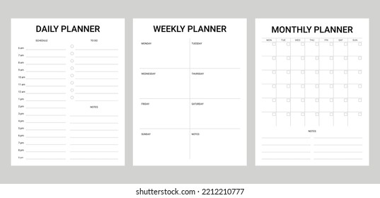 planificador de conjuntos simple para impresión diaria, semanal y mensual