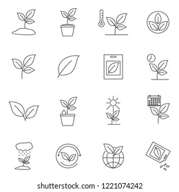 Simple Set of Plants Related Vector Line Icons. Contains such Icons as Leaf on Hand, Growing Conditions, Leafs and more. Symbol, logo illustration.