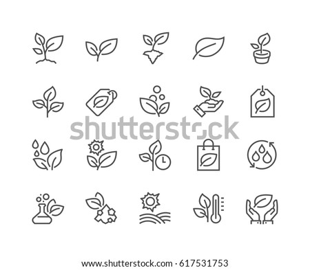 Simple Set of Plants Related Vector Line Icons. 
Contains such Icons as Leaf on Hand, Growing Conditions, Leafs and more.
Editable Stroke. 48x48 Pixel Perfect.