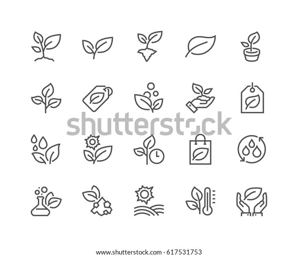 Simple Set of Plants Related Vector\
Line Icons. \
Contains such Icons as Leaf on Hand, Growing\
Conditions, Leafs and more.\
Editable Stroke. 48x48 Pixel\
Perfect.