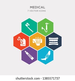 simple set of plaste foot, ointment, teeth, x ray icons, contains such as icons inhalator, dental drill, tooth brush and more. 64x64 pixel perfect. infographics vector