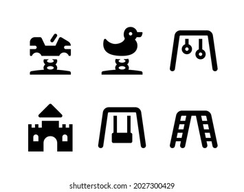 Simple Set of Playground Related Vector Solid Icons. Contains Icons as Duck, Castle, Swing, Monkey Bar and more