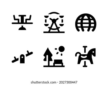 Simple Set of Playground Related Vector Solid Icons. Contains Icons as Ferris, Seesaw, Park, Horse Carousel and more