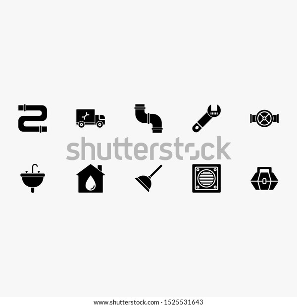 Simple Set of\
Plumber Related Vector Glyph Icons. Wreanch, Plunger and more.\
Editable Stroke. 64x64 Pixel\
Perfect.