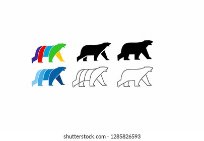 simple set polar bear walk logo icon designs vector