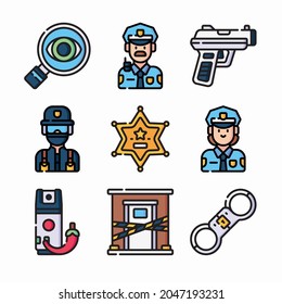 Iconos de color de vectores de policía montados de forma sencilla