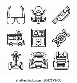 Iconos simples de línea de vectores de policía