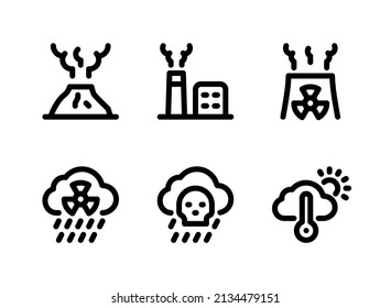 Simple Set of Pollution Related Vector Line Icons. Contains Icons as Volcano Eruption, Factory, Acid Rain and more.