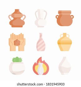 Juego simple de iconos de color de cerámica y vectores de cerámica