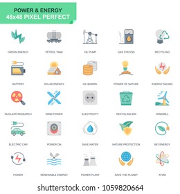 Simple Set Power Industry and Energy Flat Icons for Website and Mobile Apps. Contains such Icons as Recycling, Petrol Tank, Oil Pump. 48x48 Pixel Perfect. Editable Stroke. Vector illustration.