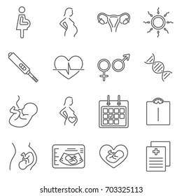 Simple Set of pregnancy Related Vector Line Icons. Contains such Icons as motherhood, child, embryo, pregnancy test, childbirth and more. 