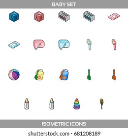Simple Set of Newborn and Pregnancy Vector Flat Icons. Contains such Icons as building blocks, rattle, stacking rings, baby bed, footprint, feeding bottle and more. 