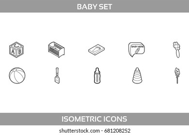 Simple Set of Newborn and Pregnancy Vector Line Icons. Contains such Icons as building blocks, rattle, stacking rings, baby bed, footprint, feeding bottle and more. 