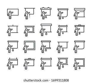 Conjunto simple de iconos de presentación en estilo de línea de moda. Símbolos vectoriales modernos, aislados en un fondo blanco. Envase para pictogramas lineales. Colección de iconos de línea para aplicaciones web y concepto móvil.
