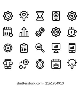 simple set of productivity icon with line style. Contains such icon as time, hourglass, target  and more. Pixel perfect icon. 32 px grid. Editable stroke