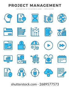 Conjunto simple de iconos de dos colores relacionados con la gestión de proyectos de Vector.