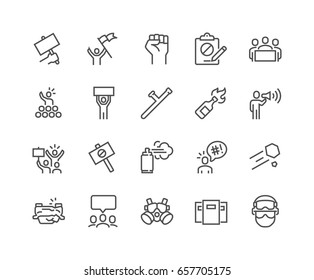 Simple Set of Protest Related Vector Line Icons. 
Contains such Icons as Petition, Police Forces, Riot, Strike and more. Editable Stroke. 48x48 Pixel Perfect.