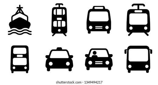 Simple Set of Public Transport Related Vector Icons. Contains such Icons as Taxi, Train, Tram and more. - Vector