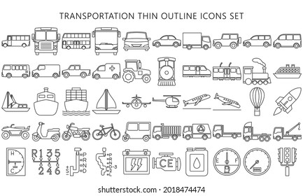 Simple Set of Public Transport Related Vector Line Icons, transportation symbol illustration. car, train, boat, truck, plane, balloon. Used for modern concepts, web, UI, UX kit and applications