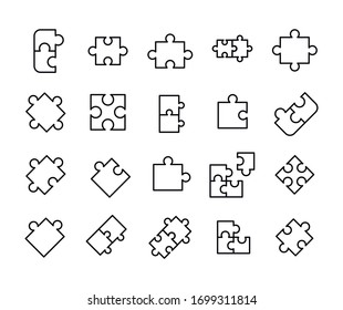 Simple set of puzzle icons in trendy line style. Modern vector symbols, isolated on a white background. Linear pictogram pack. Line icons collection for web apps and mobile concept.