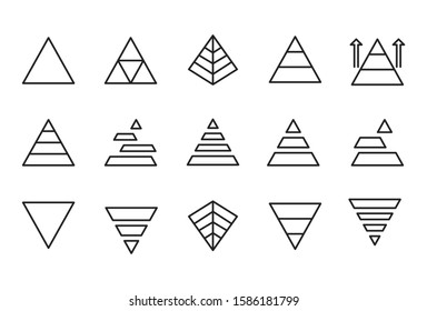 Simple set of pyramid chart modern thin line icons. Trendy design. Pack of stroke icons. Vector illustration isolated on a white background. Premium quality symbols.
