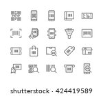 Simple Set of QR Code Related Vector Line Icons. 
Contains such Icons as Scanner, Package Code, Ticket, Barcode and more. 
Editable Stroke. 48x48 Pixel Perfect. 