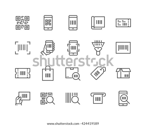 Qrコード関連のベクター線アイコンの簡単なセット スキャナ パッケージコード チケット バーコードなどのアイコンが含まれます 編集可能なストローク 48 X 48ピクセルパーフェクト のベクター画像素材 ロイヤリティフリー