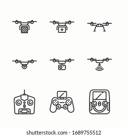 Simple Set Quapcopter and Drone Vector line Icons