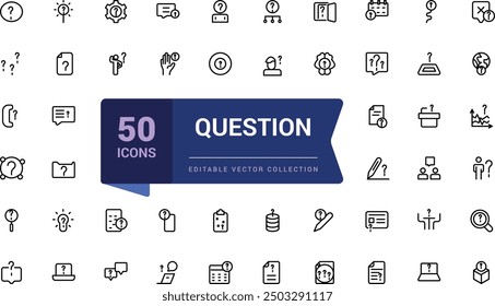 Simple set of question related line icons. Contains such icons as question mark and more. Pixel perfect, minimalistic web and UI icon. Outline icon collections.