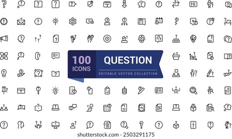 Simple set of question related line icons. Contains such icons as question mark and more. Pixel perfect, minimalistic web and UI icon. Outline icon collections.