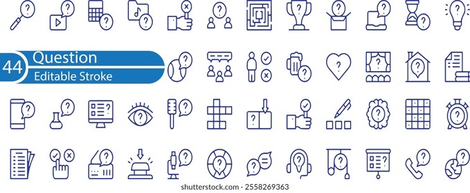 Simple Set of Question Related Vector Line Icons. Contains such Icons as Puzzle, Confused Man, Question Mark and more