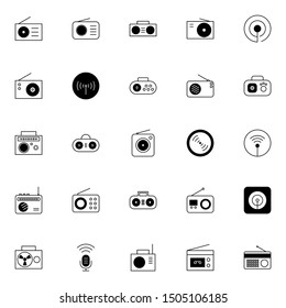 simple set of radio solid line icons isolated on white background suitable for phone and web UI, software and app vector illustration.