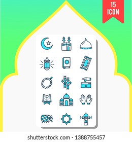 Simple Set of Ramadan Kareem Related Vector Icons. Contains such Icons as Mosque, Quran, Arab, Hand Pray, Lantern, Kupat, kakbah, and more. 