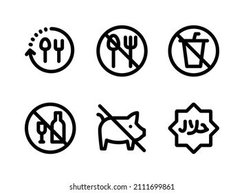Simple Set of Ramadan Related Vector Line Icons. Contains Icons as Fasting, No Eating, No Drinking and more.