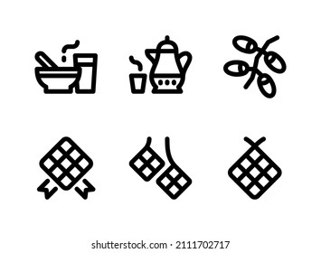 Simple Set of Ramadan Related Vector Line Icons. Contains Icons as Iftar Food and Drink, Dates Fruit and more.