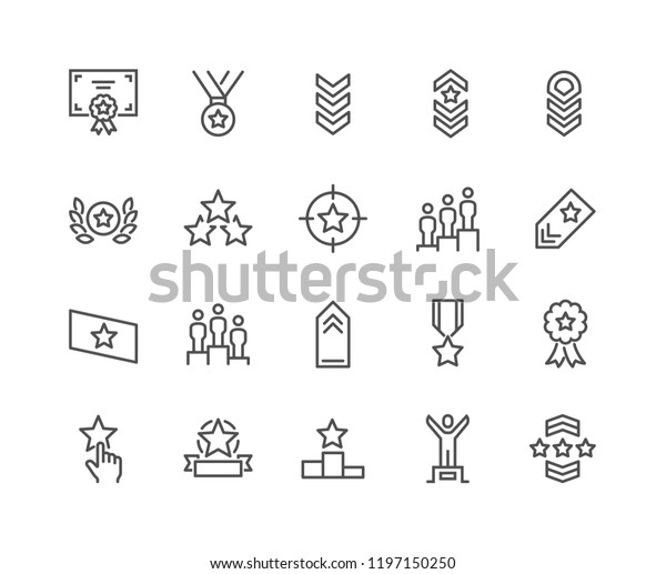 Simple Set of Ranking Related Vector\
Line Icons. Contains such Icons as Star Rating, First Place,\
Shoulder Strap and more. Editable Stroke. 48x48 Pixel\
Perfect.
