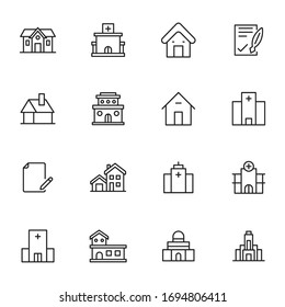 Einfache Sammlung von Immobilien modernen dünnen Linie Symbole. Trendloses Design. Paket mit Strichsymbolen. Vektorillustration einzeln auf weißem Hintergrund. Symbole in Premium-Qualität.