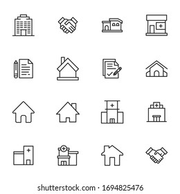 Simple set of real estate modern thin line icons. Trendy design. Pack of stroke icons. Vector illustration isolated on a white background. Premium quality symbols.