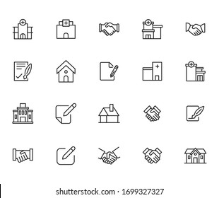 Sencillo conjunto de modernos iconos de la línea delgada inmobiliaria. Diseño moderno. Paquete de iconos de trazo. Ilustración vectorial aislada en un fondo blanco. Símbolos de calidad superior.