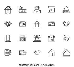 Simple set of real estate modern thin line icons. Trendy design. Pack of stroke icons. Vector illustration isolated on a white background. Premium quality symbols.