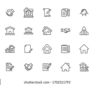 Simple Set Of Real Estate Modern Thin Line Icons. Trendy Design. Pack Of Stroke Icons. Vector Illustration Isolated On A White Background. Premium Quality Symbols.