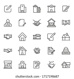 Simple set of real estate modern thin line icons. Trendy design. Pack of stroke icons. Vector illustration isolated on a white background. Premium quality symbols.