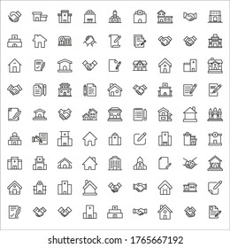 Simple set of real estate modern thin line icons. Trendy design. Pack of stroke icons. Vector illustration isolated on a white background. Premium quality symbols.