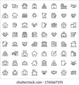 Einfache Sammlung von Immobilien modernen dünnen Linie Symbole. Trendloses Design. Paket mit Strichsymbolen. Vektorgrafik einzeln auf weißem Hintergrund. Symbole in Premium-Qualität.
