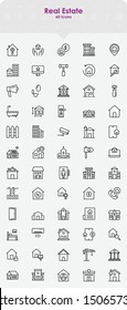 Simple Set of Real Estate Properties Related Vector Line Icons. Contains such Icons as Map, Plan, Bedrooms, Area, Bell and more.