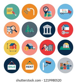 Simple Set of Real Estate Related Vector Flat Icons. Contains such Icons as Map, Plan, Bedrooms, Area, Bell and more. Editable Stroke. 256x256 Pixel Perfect. Easy resizable.