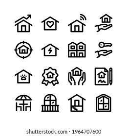 Simple Set of Real Estate Related Vector Line Icons. Contains Icons as Growth, Sweet Home, Mortgage Loan, Pet House and more