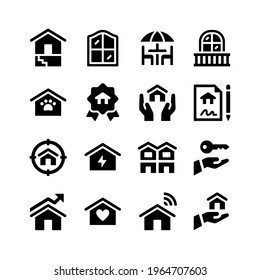 Simple Set of Real Estate Related Vector Glyph Icons. Contains Icons as Basement, Window, Terrace, Balcony and more