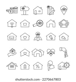Simple Set of Real Estate Related Vector Line Icons. Line art style icons bundle. 