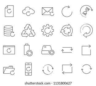 Simple Set of refresh Related Vector Line Icons. Contains such Icons as update, renew, restore, load and more. 
